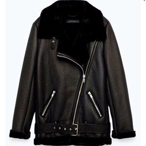 Zara Faux Fur Collar Moto Jacket